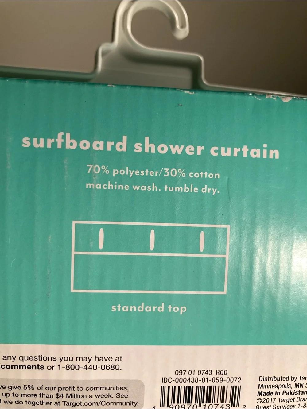 Pillowfort Turquoise Surfboard Shower Curtain new in package